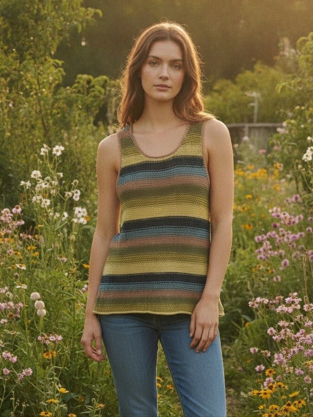 PENDLETON Striped Sleeveless Knit Tank Tunic Top L Boho Coastal Grandma Indie